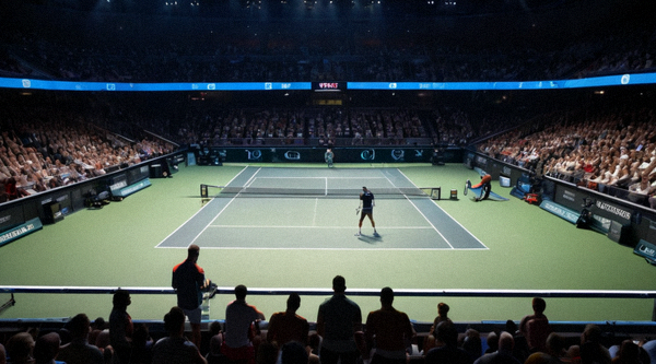 ATP年终总决赛现场球员准备接发球的画面